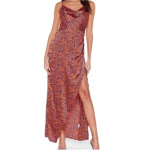 Rebdolls Feel It Still Leopard Print Slip Dress Cowl Neck Orange Blue Strappy 3X